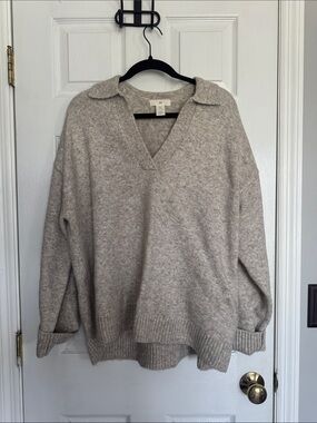 H&M Heather Taupe V-Neck Collared Sweater